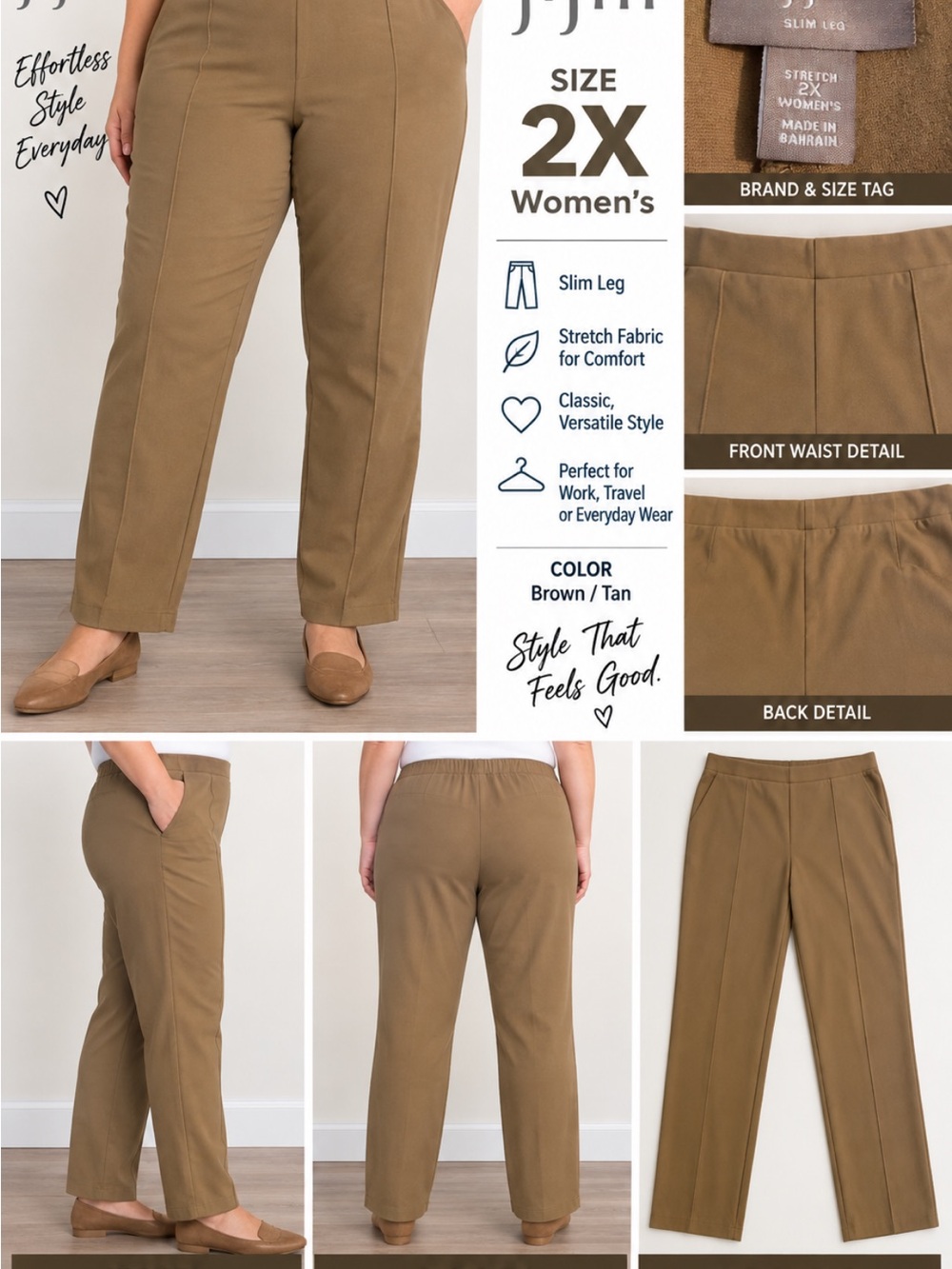 J. Jill Slim-Leg Trousers in Brown/Tan Size 2X